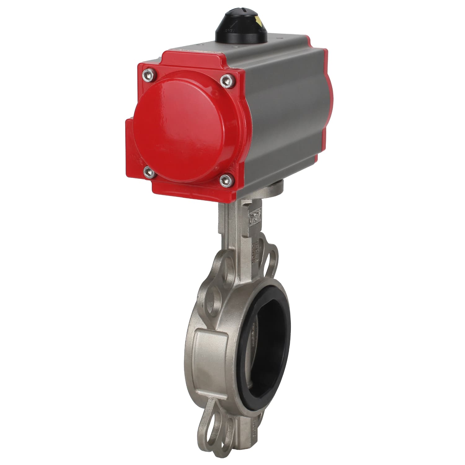Затвор дисковый поворотный 316L-316L-VITON Ду80 Ру16, корпус и диск нержавеющая сталь 316L, уплотнение VITON, с пневмоприводом PA-DA-083 двойного действия