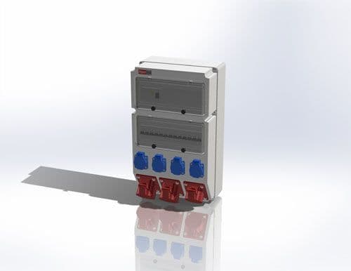 Устройство распределительное настенное с комбинацией розеток 4xSchuko, 1xCEE 16A5p, 2xCEE 32A5p, IP44, пластик