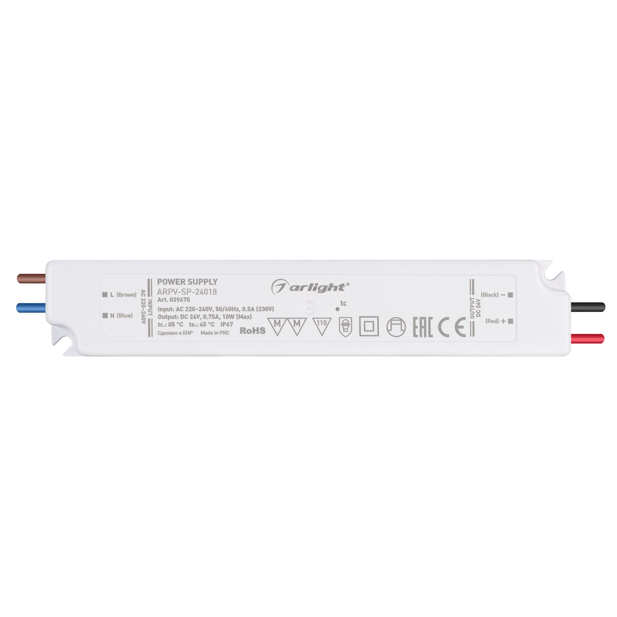 Блок питания ARPV-SP-24018 (24V, 0.75A, 18W) (IP67 Пластик, 5 лет)