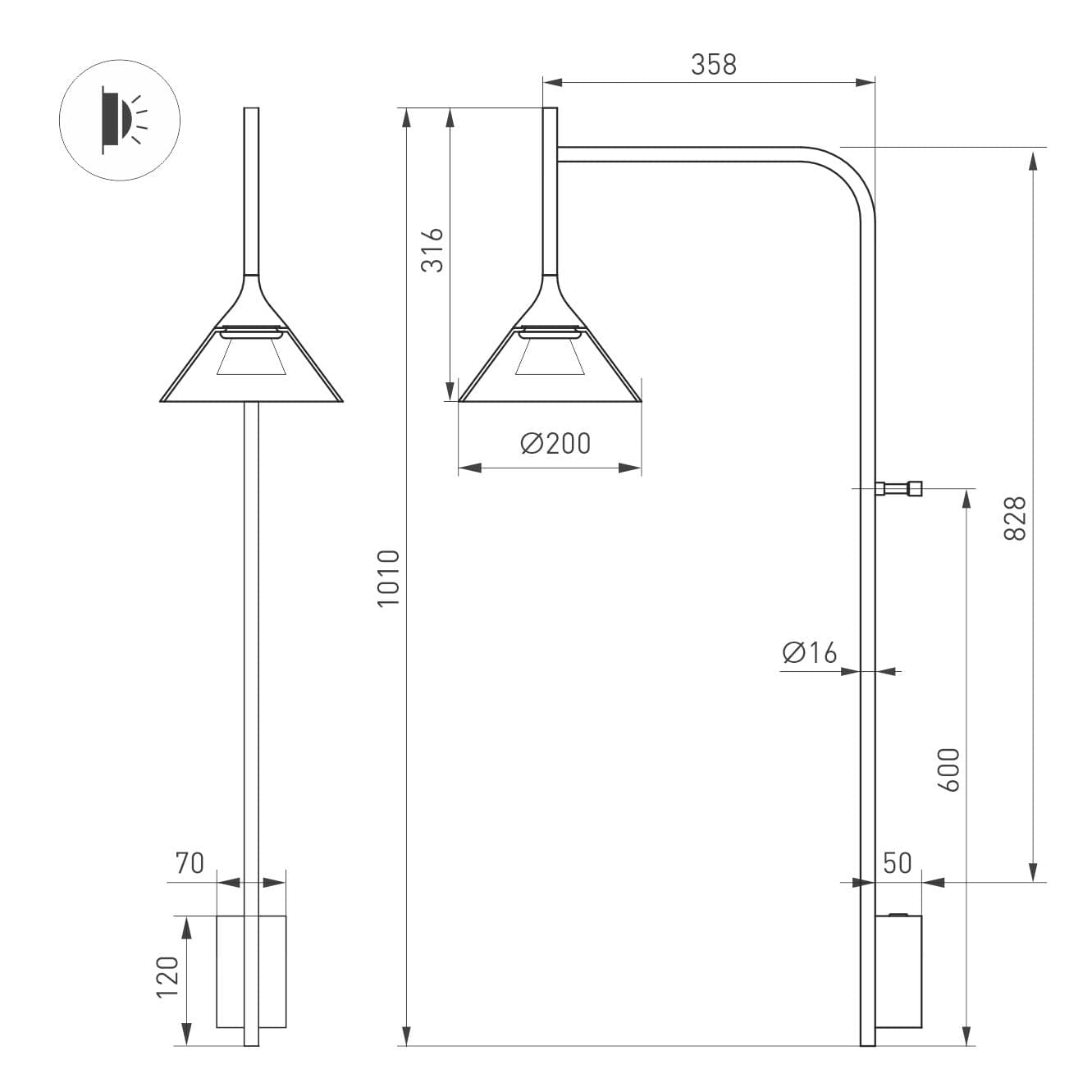 Светильник SP-OMBRELLO-WALL-7W 3000K BK, 30 deg, 230V, IP20, металл, 5 лет