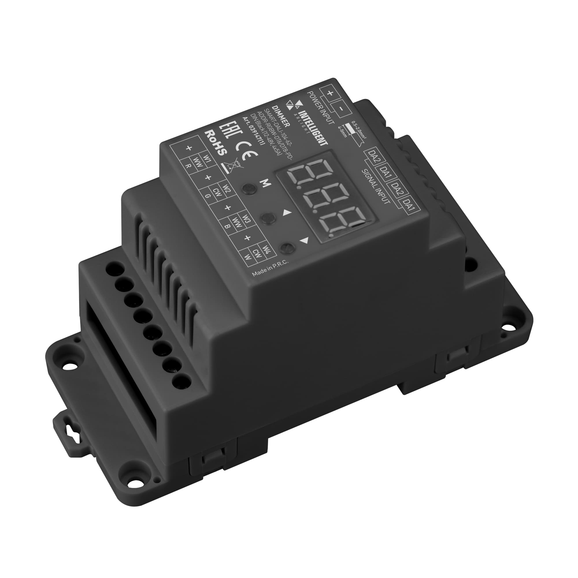 Диммер INTELLIGENT ARLIGHT SMART-DALI-104-62-ADDR-RGBW-DT6/DT8-PD-DIN Black 12-48V, 4x5А, IP20, пластик, 5 лет