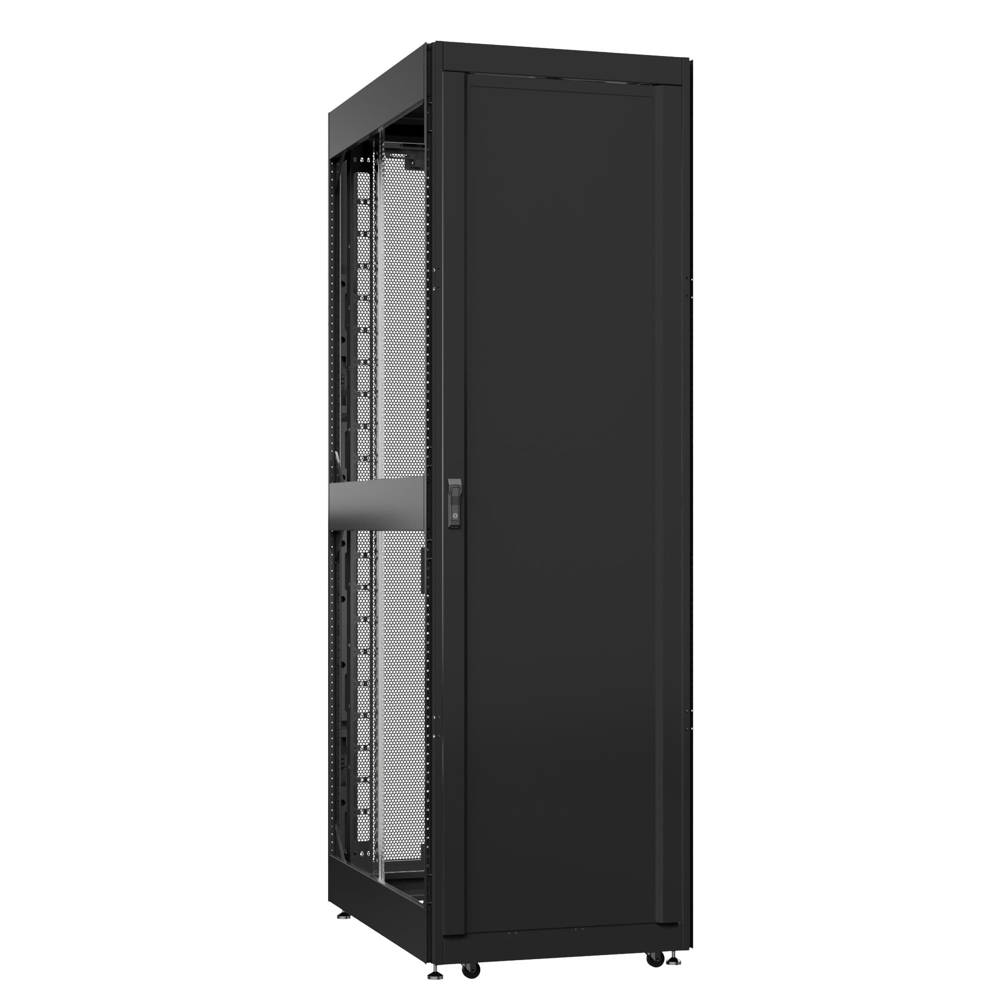 Шкаф серверный 52U 800х1200 передняя дверь: одностворчатая глухой металл IP51. задняя дверь: двустворчатая перфорированная IP20. боковые панели: без. цвет: черный RAL9005 