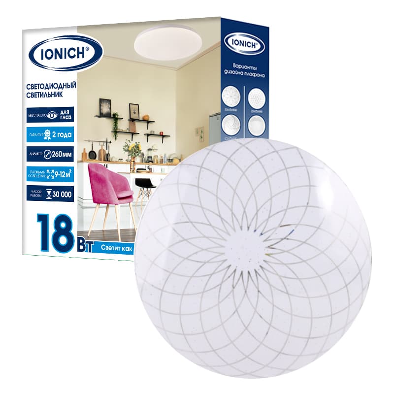 Светильник светодиодный декоративный ДБО 18Вт 1260Лм 230В 6500К IP20 IONICH