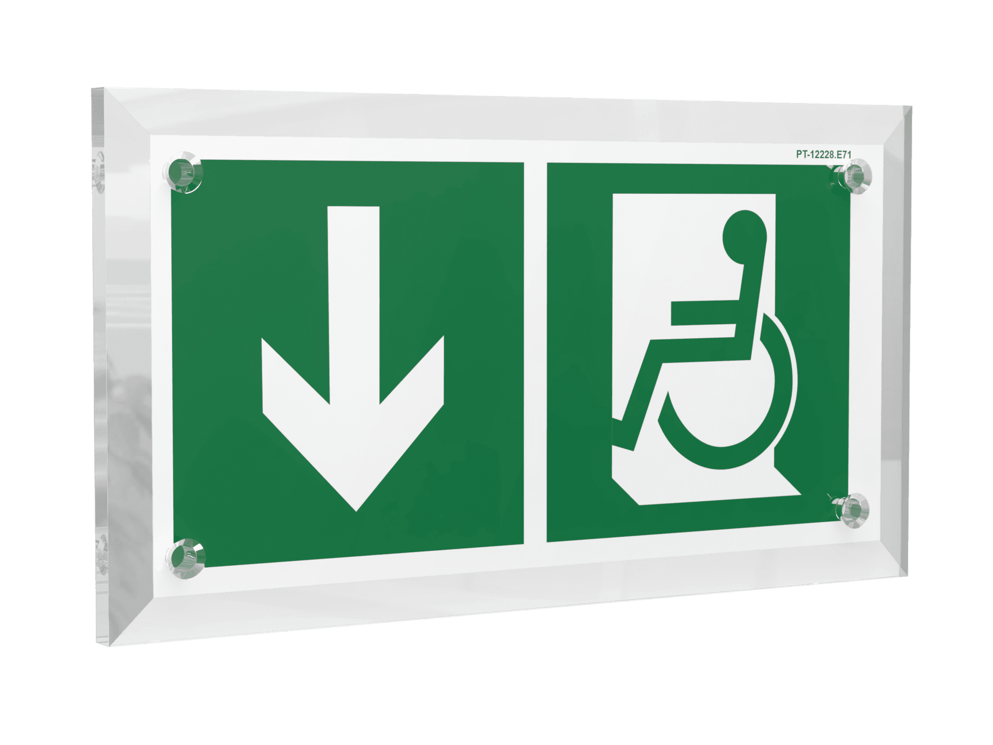 Знак безопасности PT-12228.E71''Указ. двери эвакуац. выхода (лев.) для МГН''