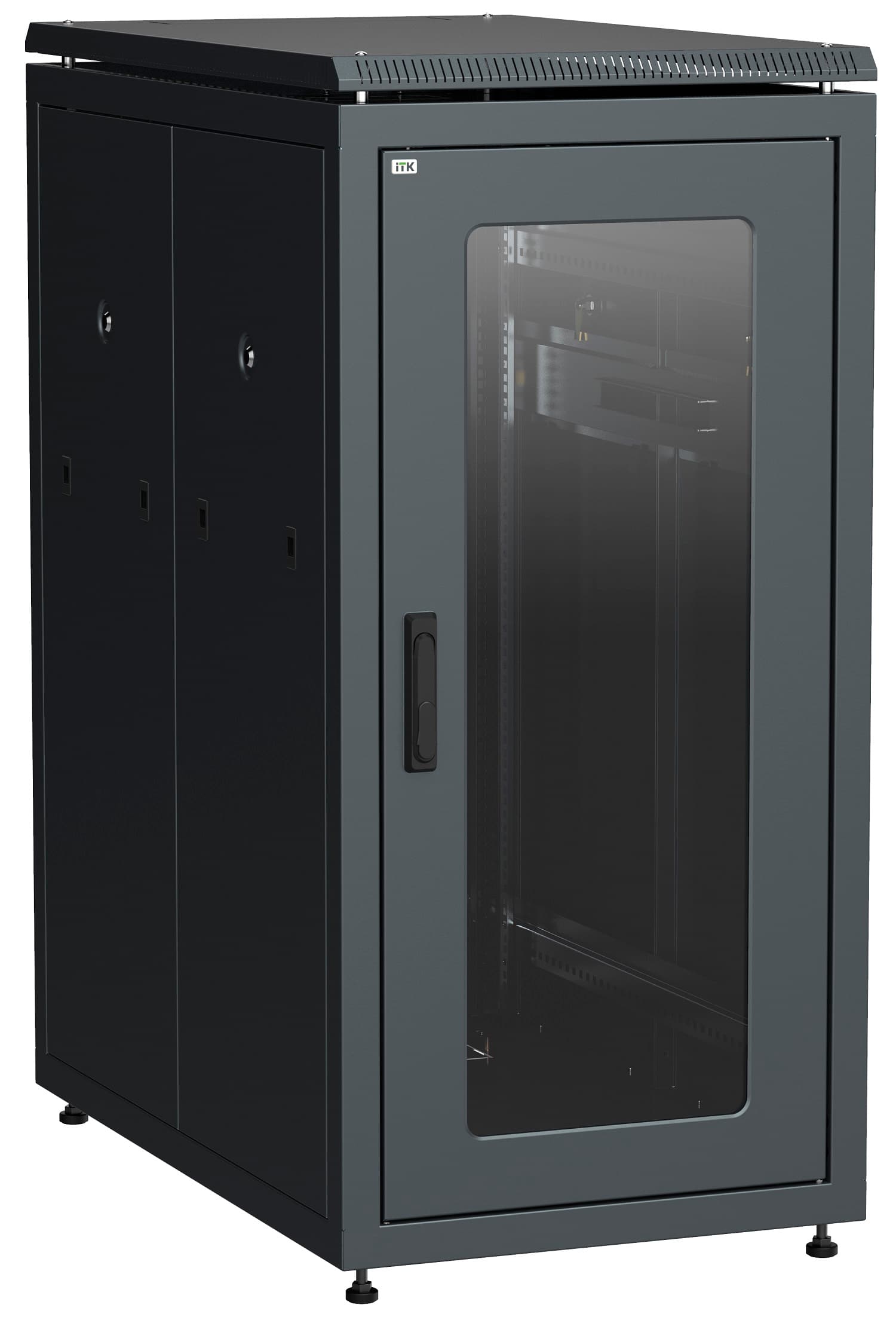 Шкаф напольный сетевой 19'' LINEA N 24U 800х1000мм стеклянная передняя дверь. задняя перфорированная черный