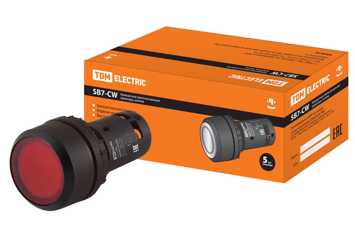 Кнопка SB7-CW3462-24V(LED) d22мм, 1р красная