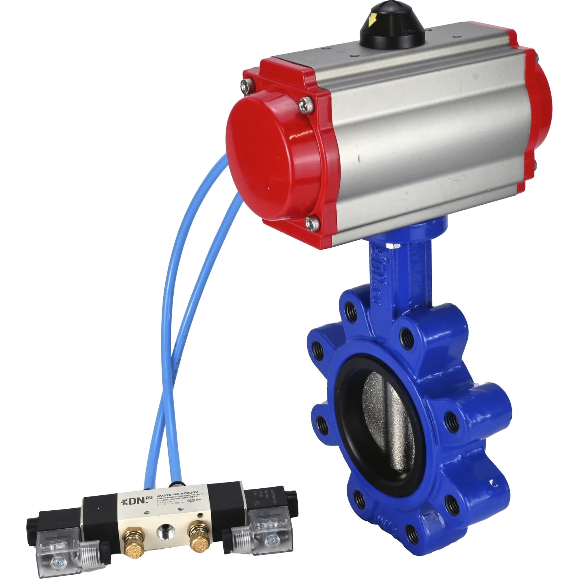 Затвор дисковый поворотный QT450-QT450-EPDM-2W-Fb-H Ду80 Ру16 корпус чугун QT450, диск чугун QT450, уплотнение EPDM, с пневмоприводом SA-105 и пневмораспределителем PND1-S2EM-52-2-T08-220VAC