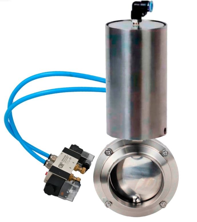 Затвор дисковый поворотный 304-304-Sil-2W-T-H Ду50 Ру10 пищевая нержавеющая сталь 304, уплотнение Silicon, с пневмоприводом DA-065 и БКВ LSB-510-02ExM12-250