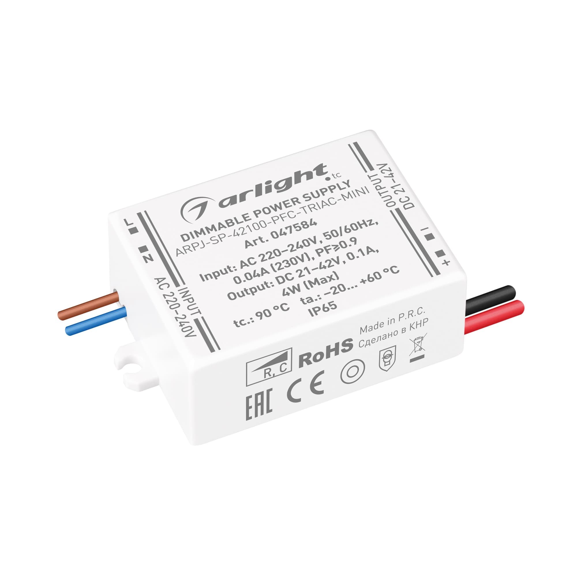 Блок питания ARPJ-SP-42100-PFC-TRIAC-MINI (4W, 21-42V, 100mA) (IP65 Пластик, 5 лет)