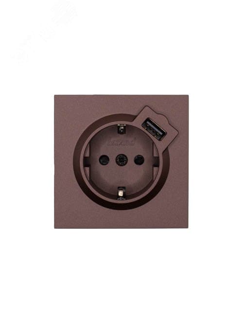 ZIMA Розетка с заземлением (16 А) + USB ,механизм, шоколад Lezard 704-7388-181