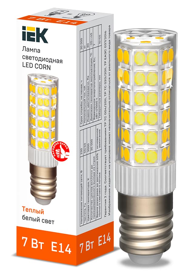 Лампа светодиодная CORN капсула 7Вт 230В 3000К керамика E14