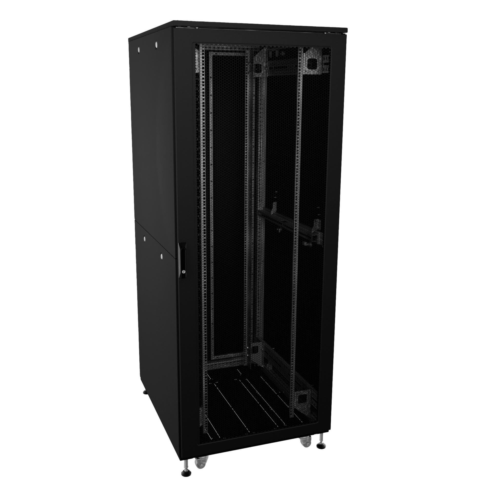 Шкаф напольный разобранный 19'' IT-CQE-N 42U 600x800 мм, крыша с вырубкой, дверь перф. и перф., двойные боковые панели, черный RAL9005