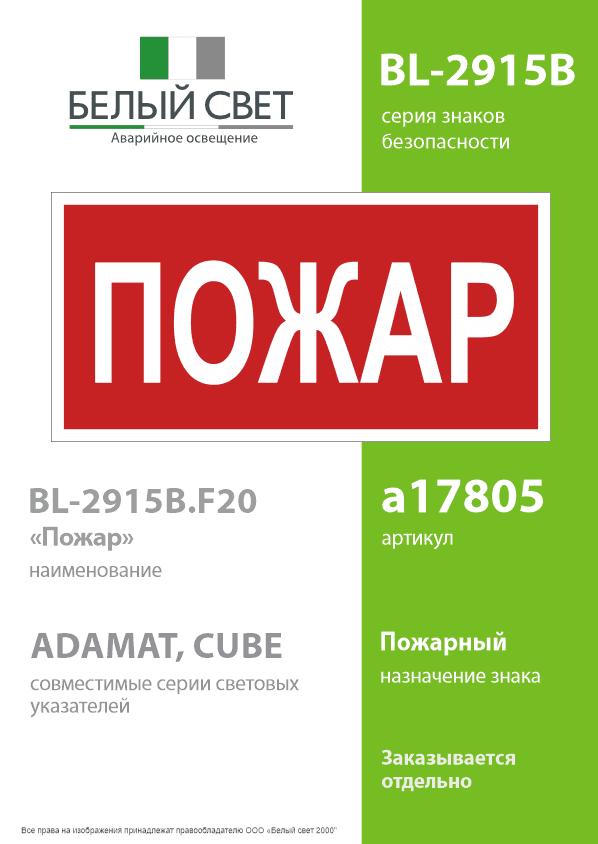 Знак безопасности BL-2915B.F20''Пожар''