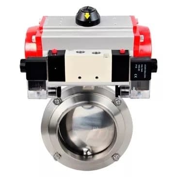 Затвор дисковый поворотный 304-304-EPDM-2W-T-H Ду32 Ру10 резьбовой, пищевая нержавеющая сталь 304, уплотнение – EPDM, с пневмоприводом DA-052 и пневмораспределителем PND1-S2EM-52-2-T10-220VAC
