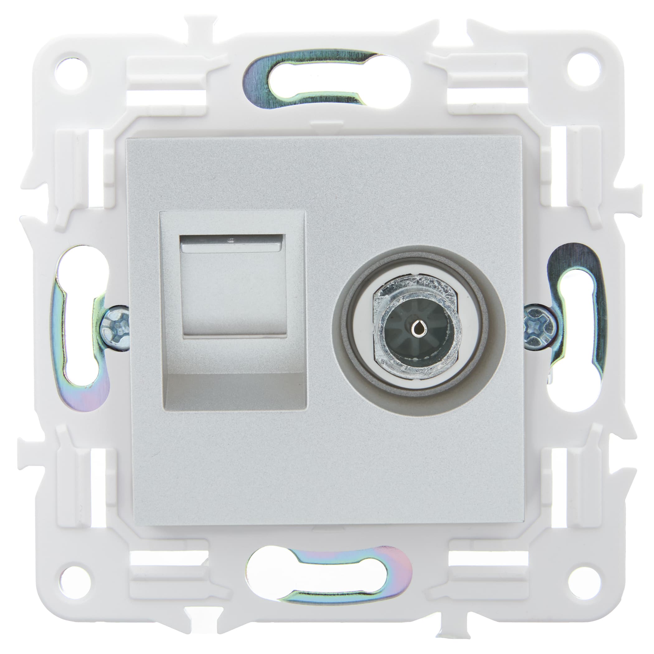 SKANDY Розетка двойная TV+RJ45 кат.6E SK-A15S серебряный IEK