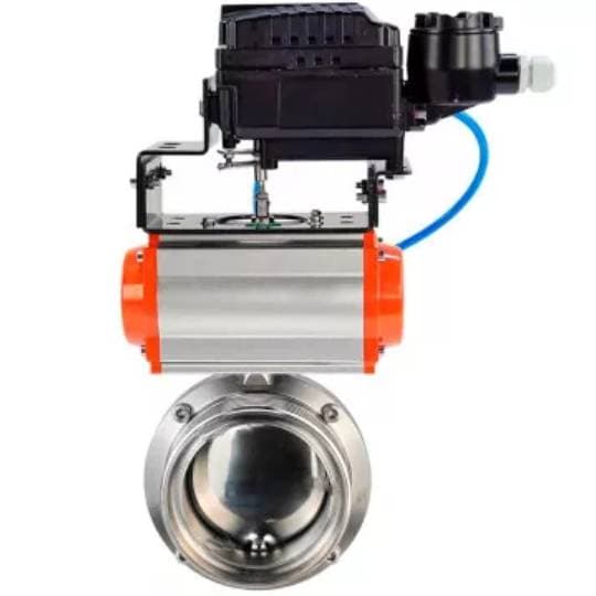 Затвор дисковый поворотный 304-304-Sil-2W-T-H Ду25 Ру10 резьбовой, пищевая нержавеющая сталь 304, уплотнение – Silicon, с пневмоприводом DA-052 и позиционером EPRP1-NU-0-08 без обратной связи
