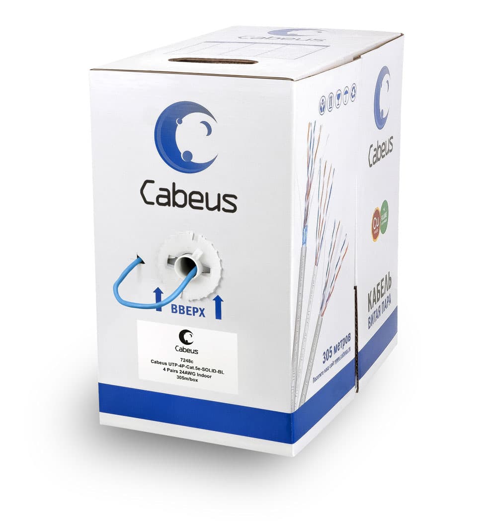 Витая пара U/UTP Cat 5e 4 пары 24 AWG solid PVC нг(А)-LS синий 305м