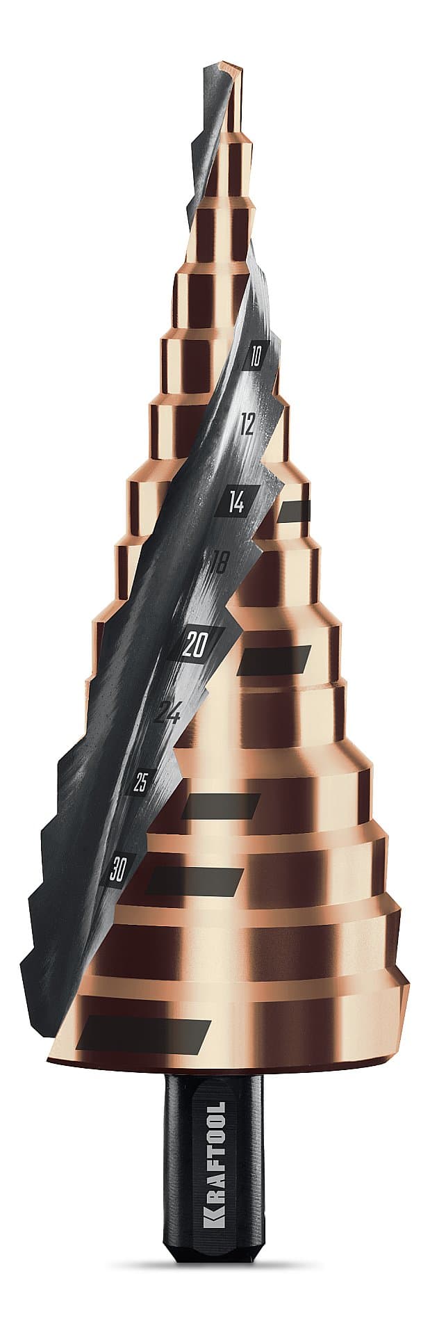 Сверло ступенчатое, азотирование, винтовая спираль, COBALT 4-39мм, 14 ступеней
