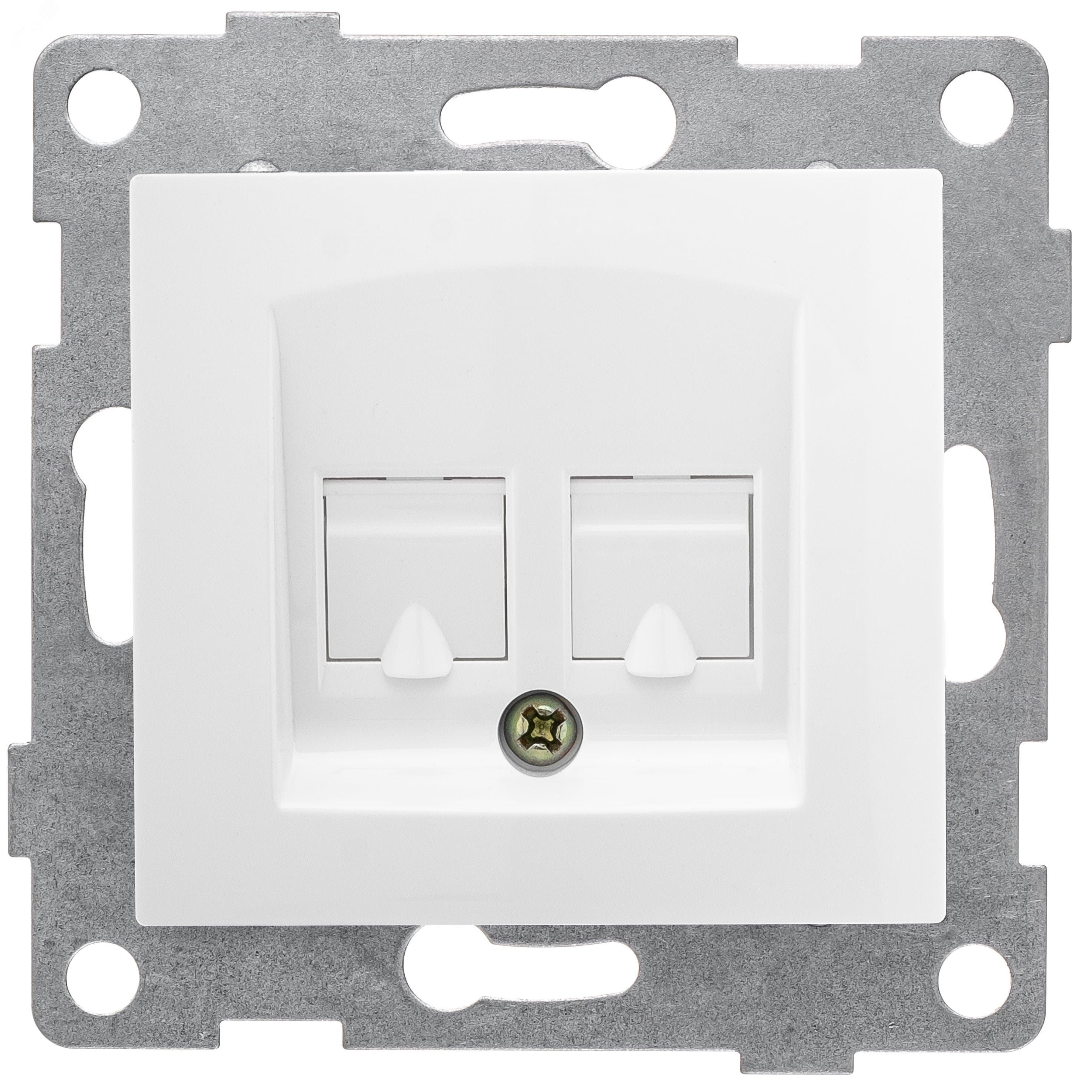 Розетка компьютерная RJ45 Bravo, механизм, двойной, белый