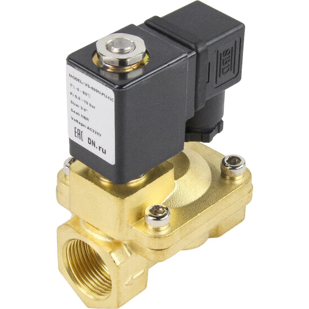 Клапан электромагнитный соленоидный VS2W-400N-PU-NC 3/4'' Ду20 давление 10 атм корпус латунь, пилотный, NBR, катушка 220В