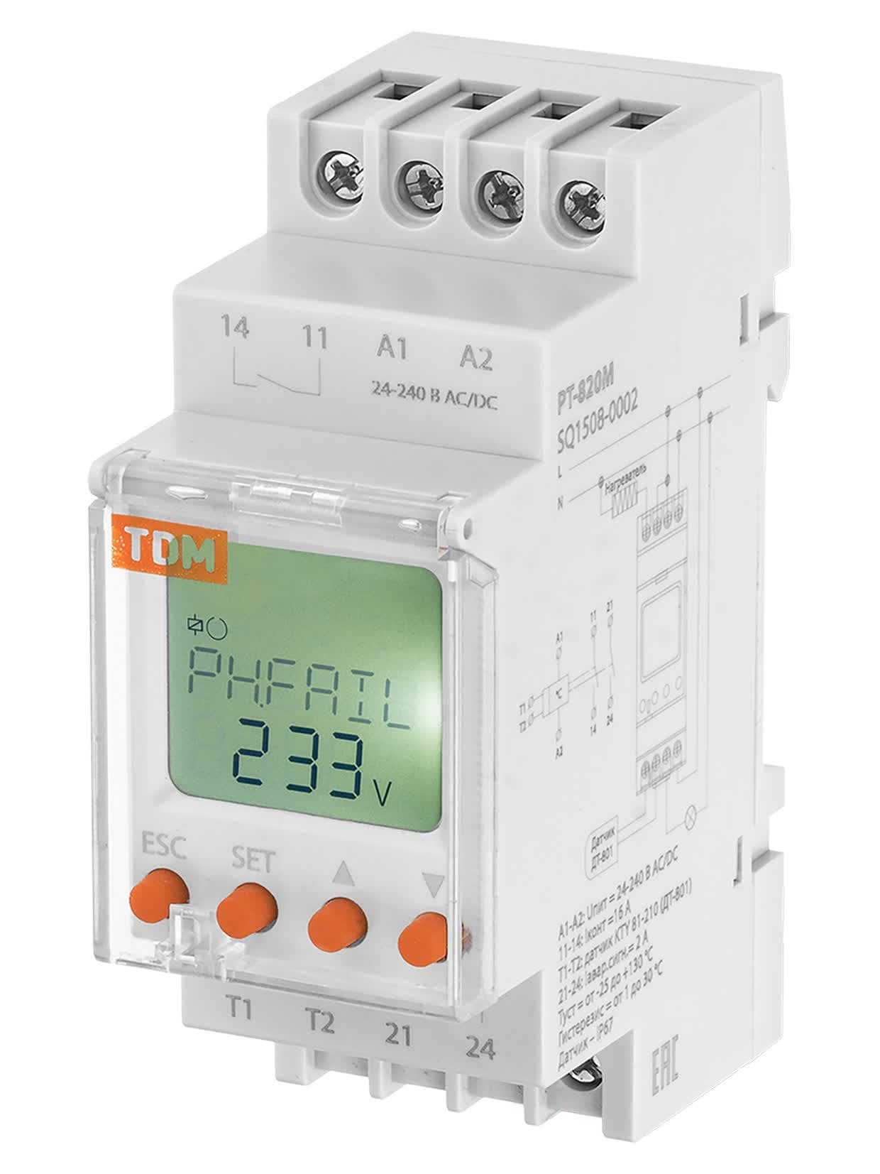 Реле температуры РТ-820M (-25+130C, 24-240В АС/DC, с датч IP67, ЖК)