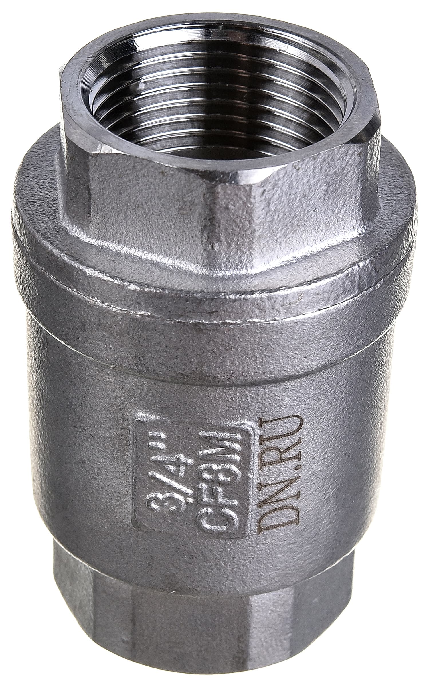 Клапан обратный LSCV 3/4'' Ду20 Ру16 резьбовой, пружинный, корпус нержавеющая сталь, диск нержавеющая сталь, уплотнение PE