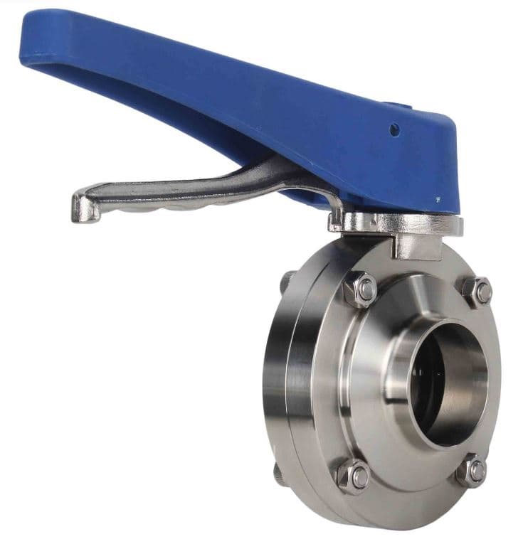 Затвор дисковый поворотный 304-304-Sil-2W-W-H Ду65 Ру10 пищевая нержавеющая сталь 304, уплотнение Silicon, под приварку, с рукояткой