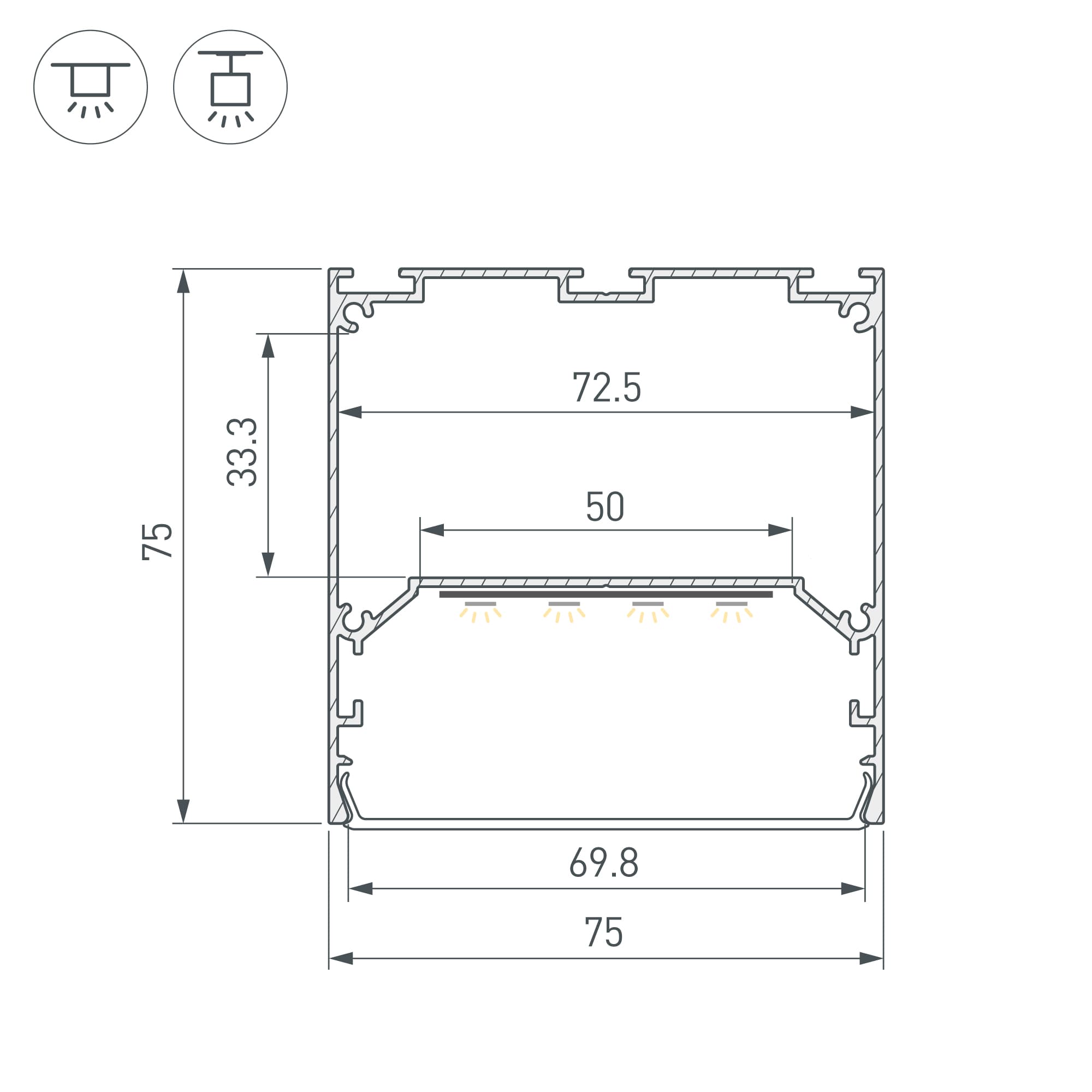Профиль LINE-M-7575-2500 ANOD (ARL, алюминий)