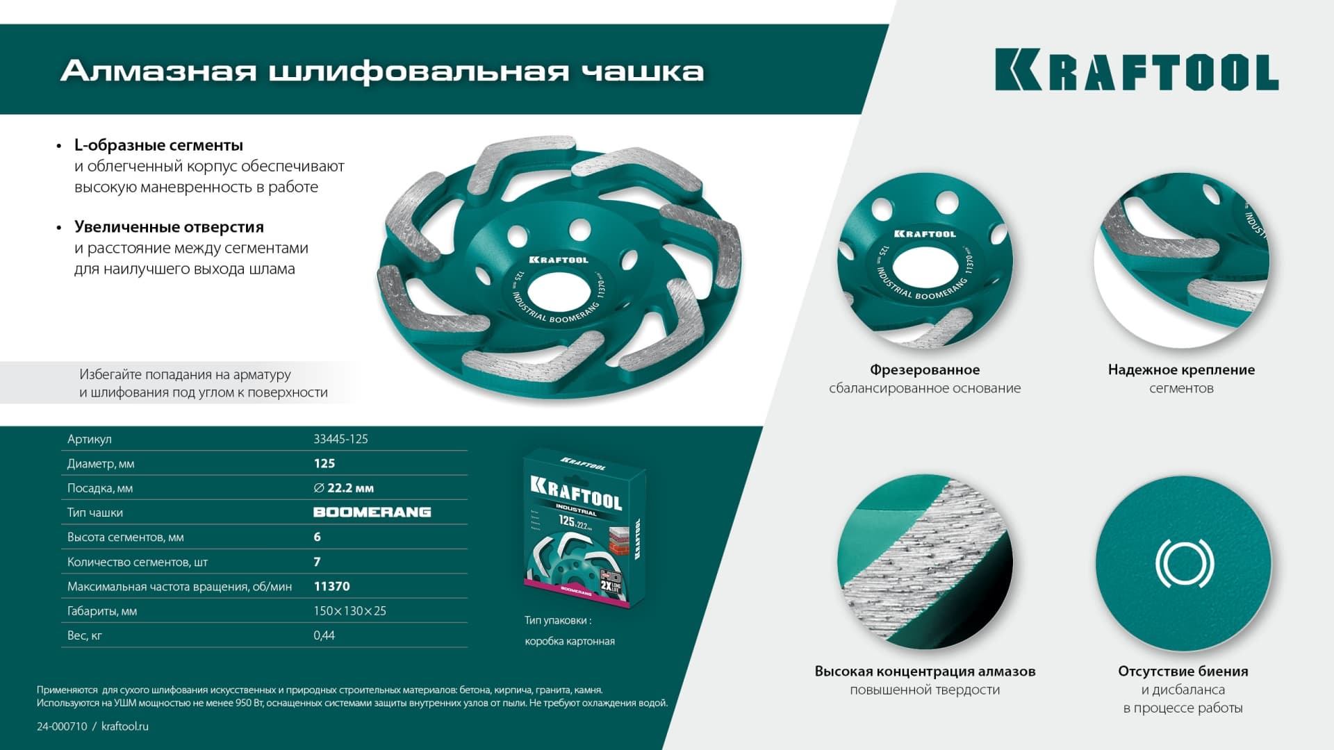 Чашка алмазная сегментная, Boomerang, INDUSTRIAL, 125 мм