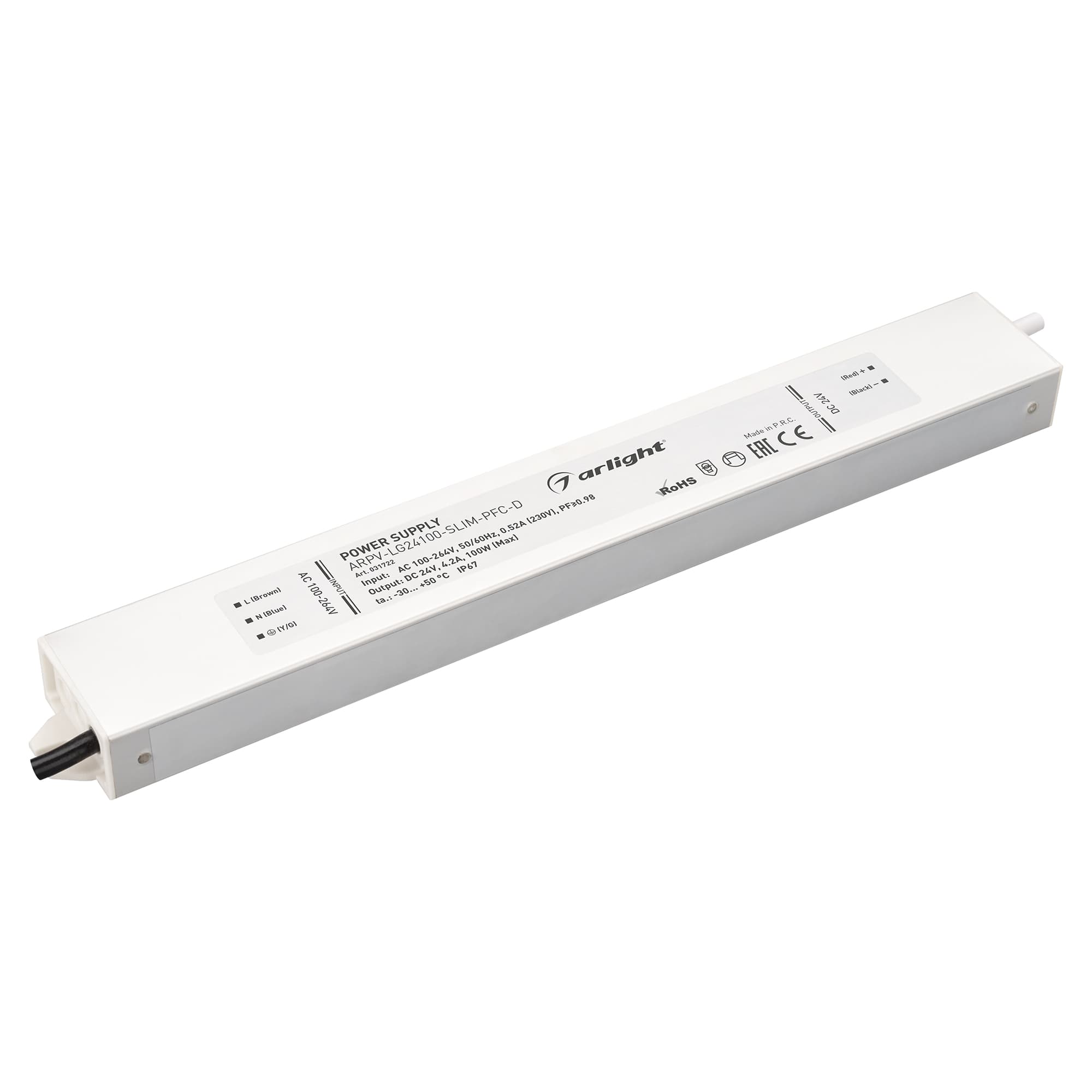 Блок питания ARPV-LG24100-SLIM-PFC-D (24V, 4.2A, 100W) ( IP67 Металл, 5 лет)