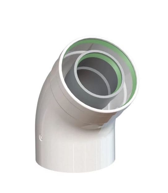 Отвод 45 град коаксиальный d 60/100 мм