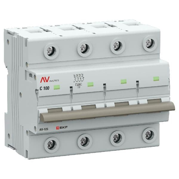Выключатель автоматический AV-125 4P 100A (C) 10kA AVERES