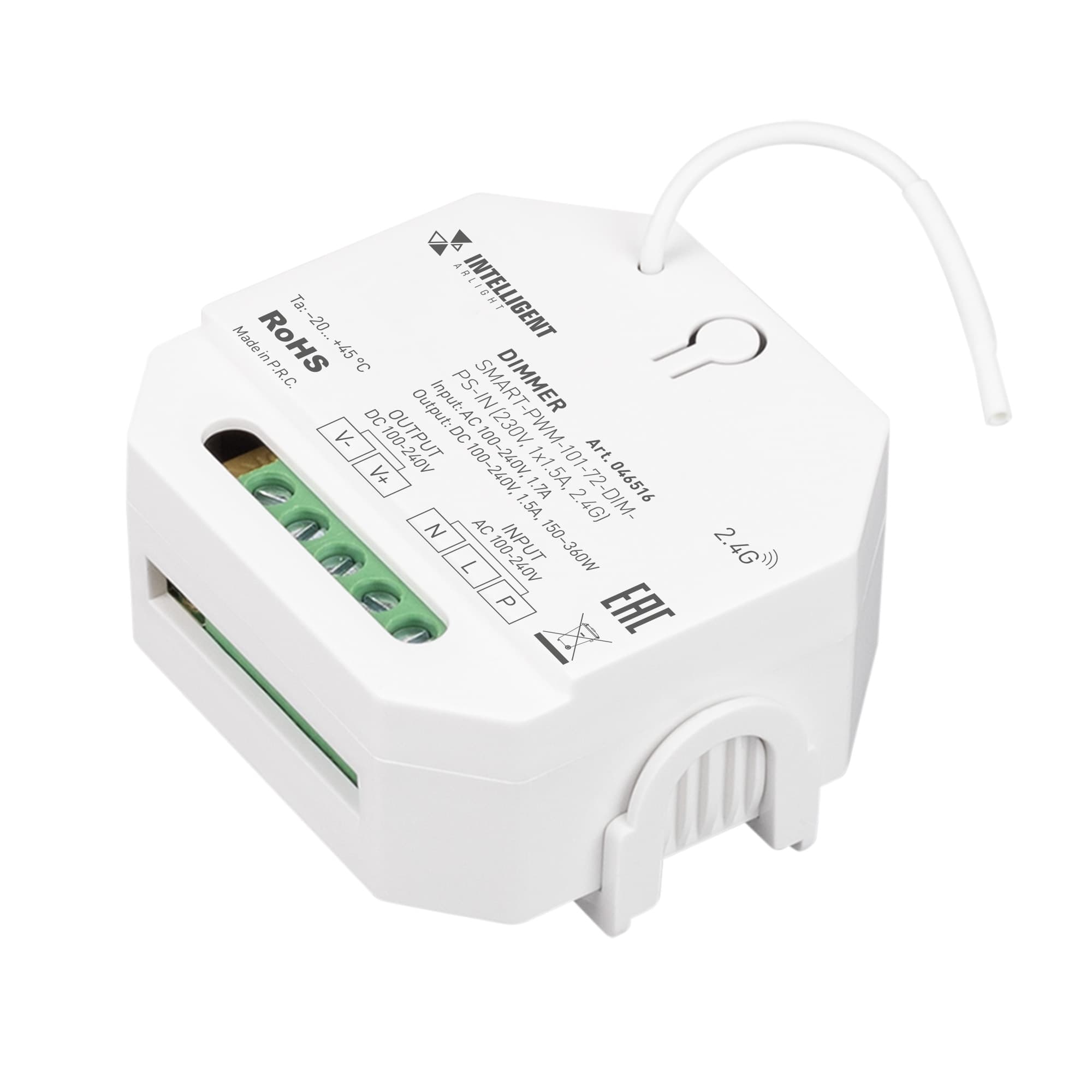 Диммер INTELLIGENT SMART-PWM-101-72-DIM-PS-IN (230V, 1x1.5A, 2.4G) (IARL, IP20 пластик, 5 лет)