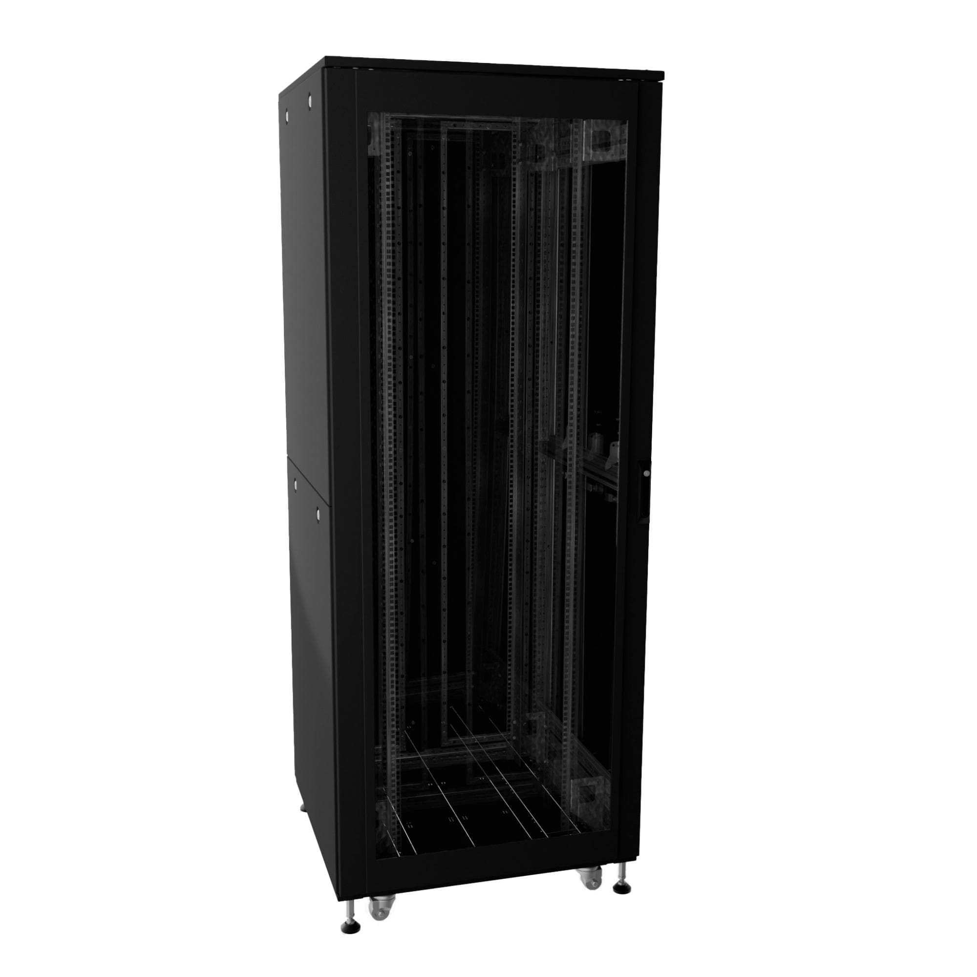 Шкаф напольный разобранный 19'' IT-CQE-N 42U 600x800 мм, крыша с вырубкой, дверь стекло и сплошная металл, двойные боковые панели, черный RAL9005