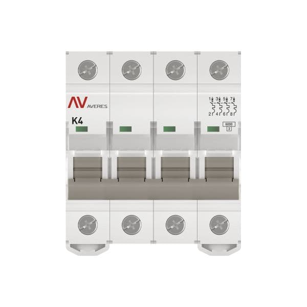 Выключатель автоматический AV-6 4P 4A (K) 6kA AVERES