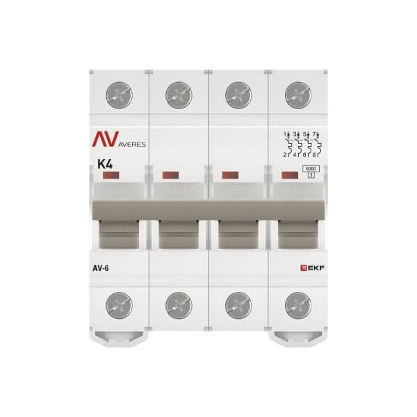 Выключатель автоматический AV-6 4P 4A (K) 6kA AVERES