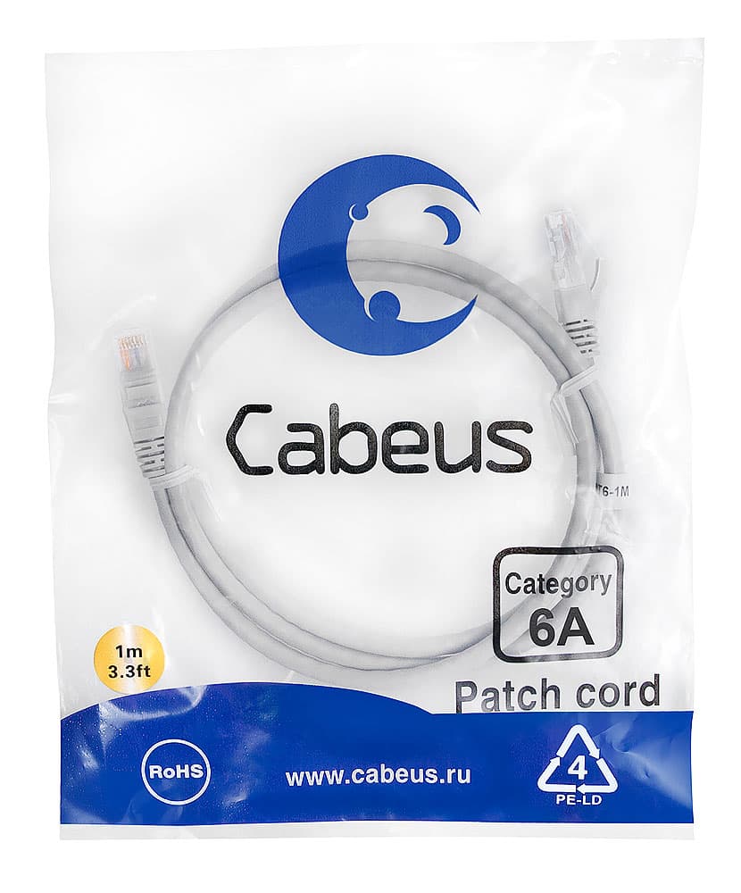 Патч-корд U/UTP, категория 6а (10G), 2xRJ45/8p8c, неэкранированный, серый, LSZH, 1м