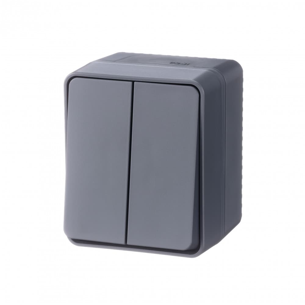AtlasDesign Profi54 выключатель двухклавишный IP54 10 АХ, АНТРАЦИТ, Россия