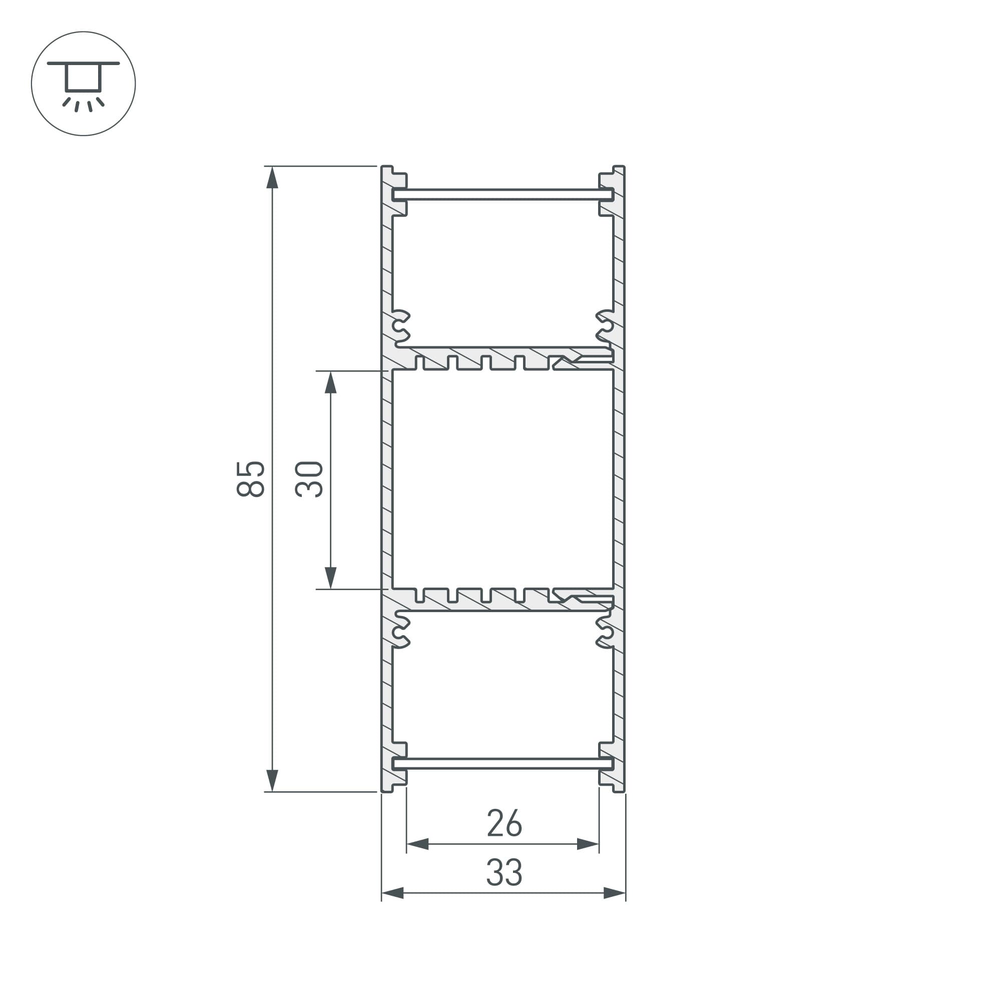 Профиль ARH-WALL-3385-DUAL-2000 ANOD ( Алюминий)