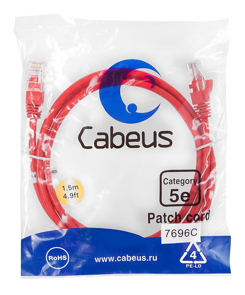 Патч-корд U/UTP, категория 5е, 2xRJ45/8p8c, неэкранированный, красный, LSZH, 1.5м