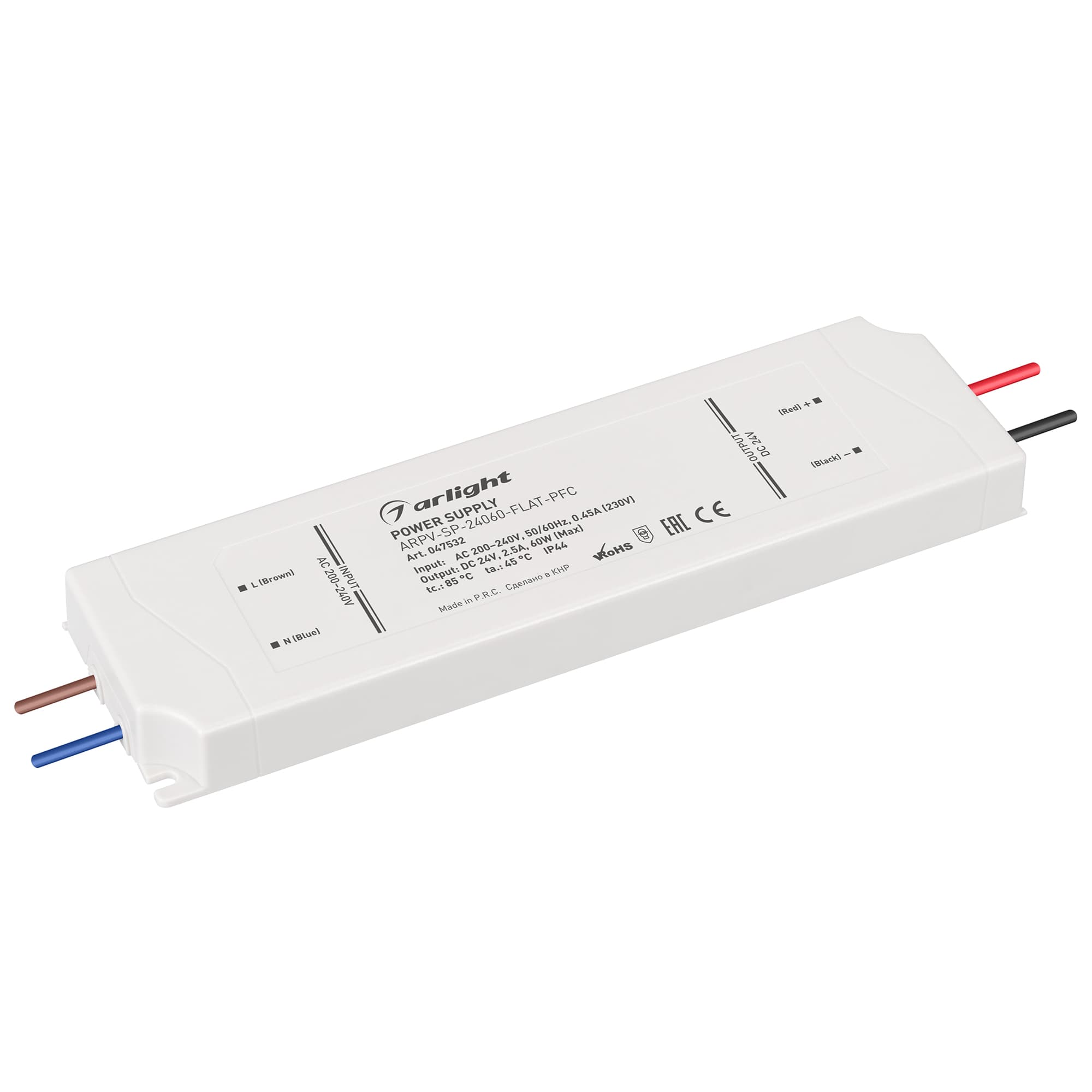 Блок питания ARPV-SP-24060-FLAT-PFC (24V, 2.5A, 60W) (IP44 Пластик, 5 лет)