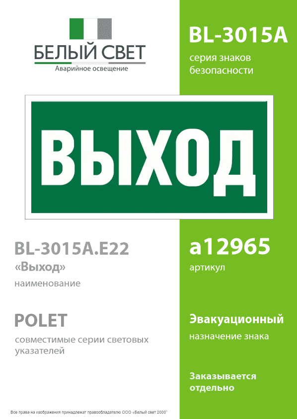 Знак безопасности BL-3015A.E22''Выход''