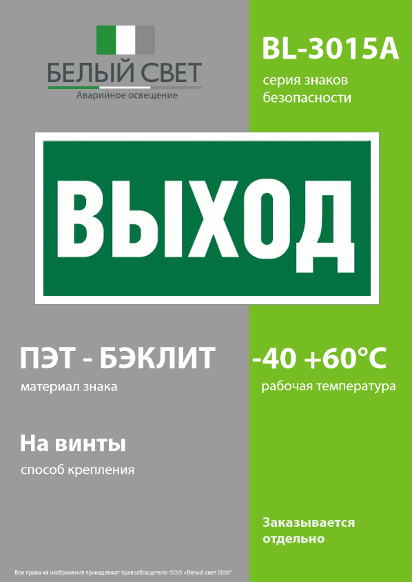 Знак безопасности BL-3015A.E22''Выход''