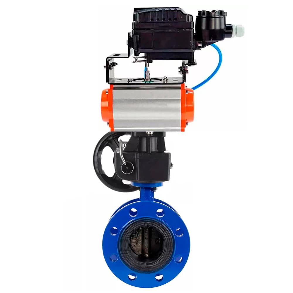 Затвор дисковый поворотный GGG40-304-EPDM-2W-F-H Ду65 Ру16 корпус чугун GGG40, диск нержавеющая сталь 304, уплотнение EPDM, с пневмоприводом DA-105, позиционером EPRP1-NU-0-08 и ручным дублером HDM-3