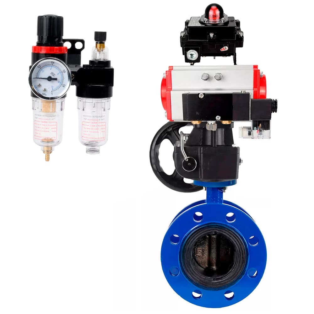 Затвор дисковый поворотный GGG40-304-EPDM-2W-F-H Ду65 Ру16 чугун GGG40/нержавеющая сталь 304, EPDM, с пневмоприводом DA-105, пневмораспределителем PND2-S1EM-52-1NC-J08-220VAC, БКВ LSB-410-02ExM12-250, дублером HDM-3 и БПВ APU1-10-40-V08