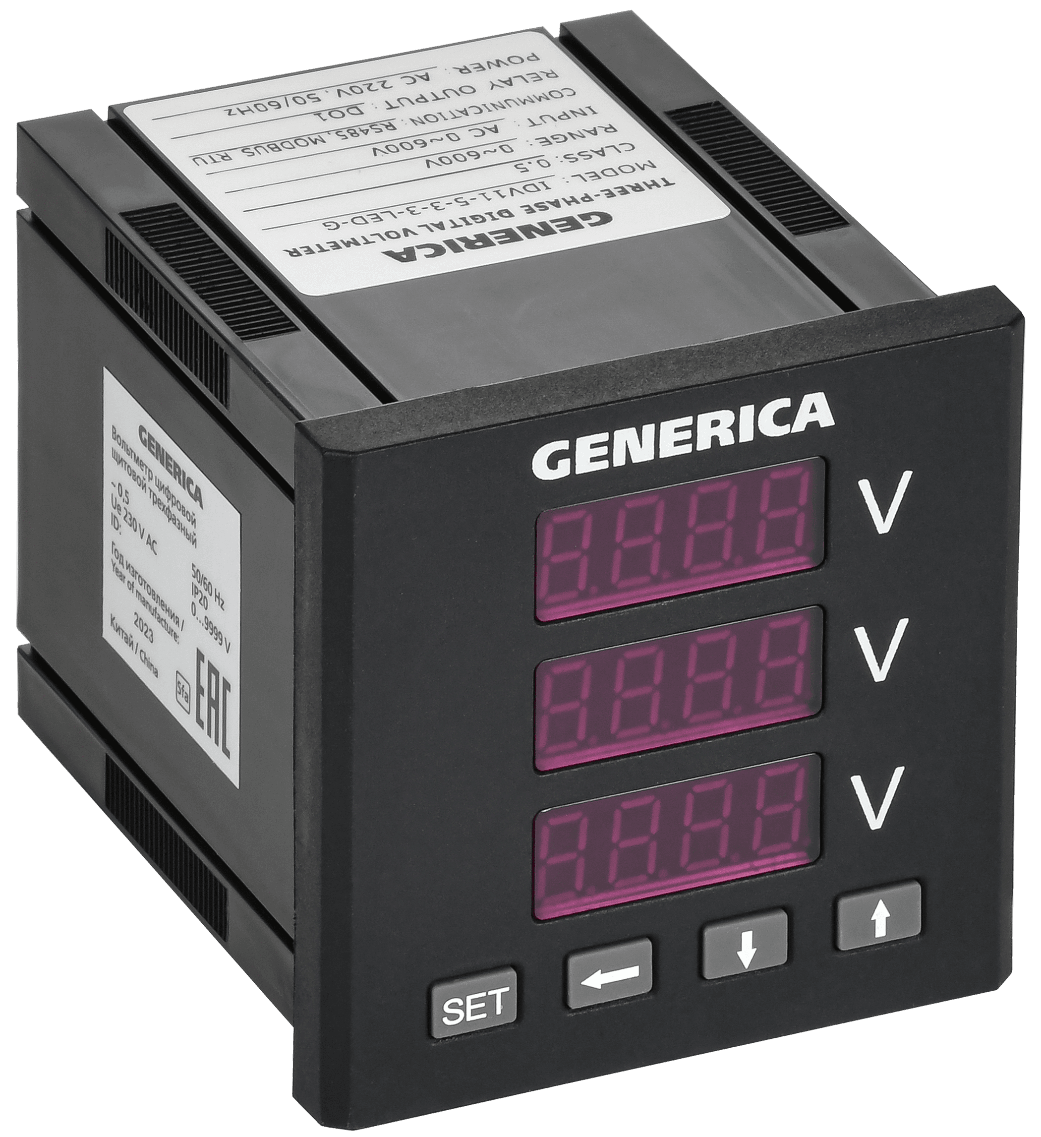 Вольтметр цифровой щитовой трехфазный DO RS-485 72х72мм LED GENERICA