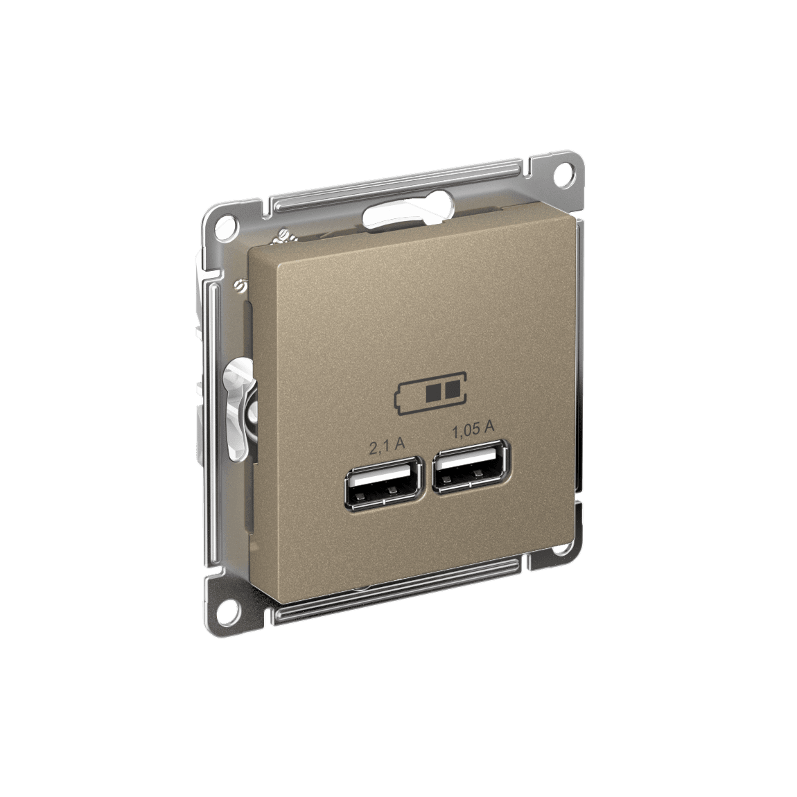 Розетка ATLASDESIGN USB 5В 1 порт x 2,1 А 2 порта х 1,05 А механизм шампань