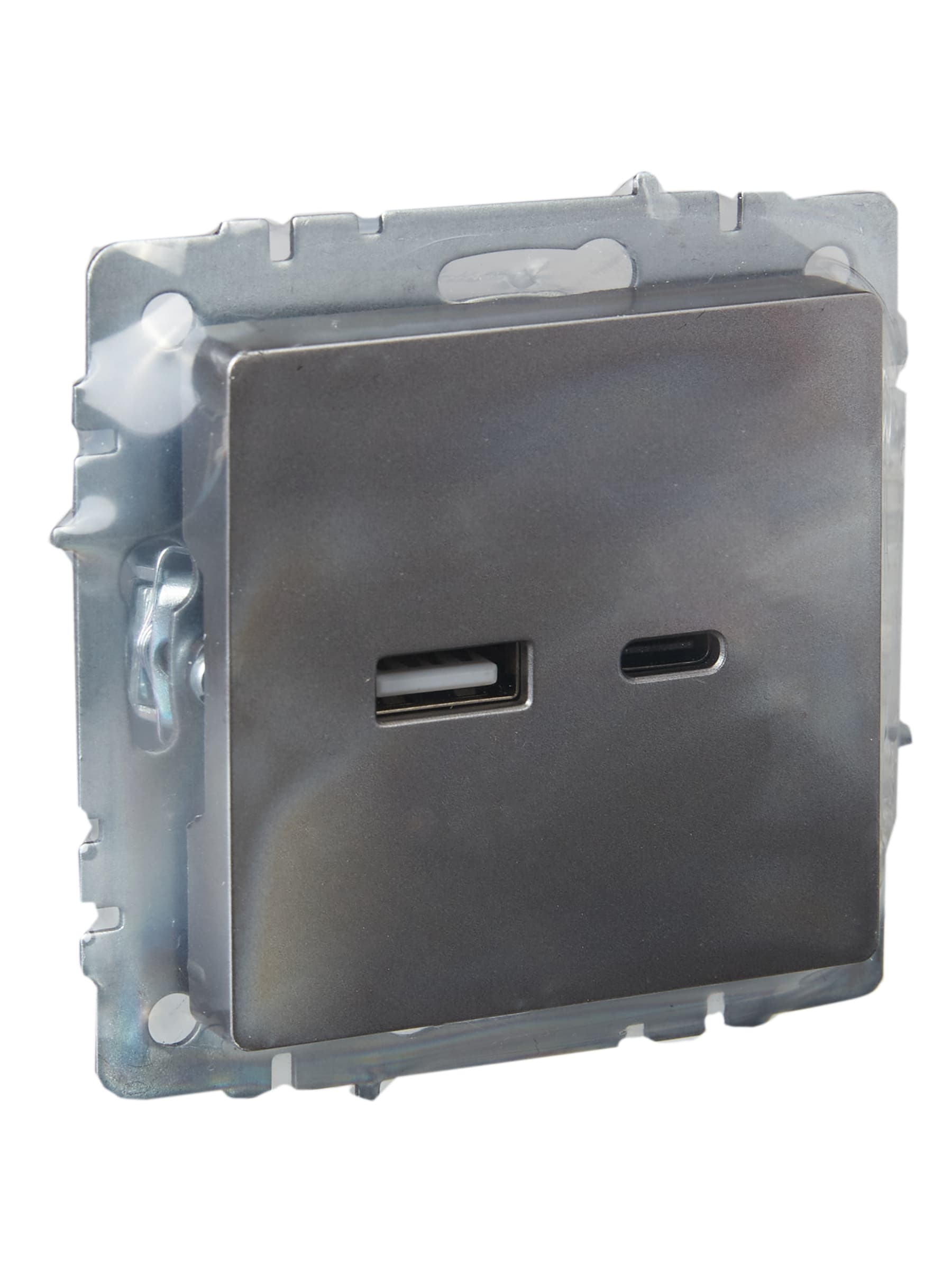 BRITE Розетка USB A+C 18Вт РЮ11-1-БрС сталь IEK