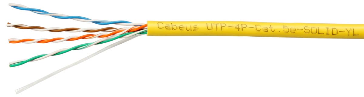 Витая пара U/UTP Cat 5e 4 пары 24 AWG solid PVC нг(А)-LS желтый 100м
