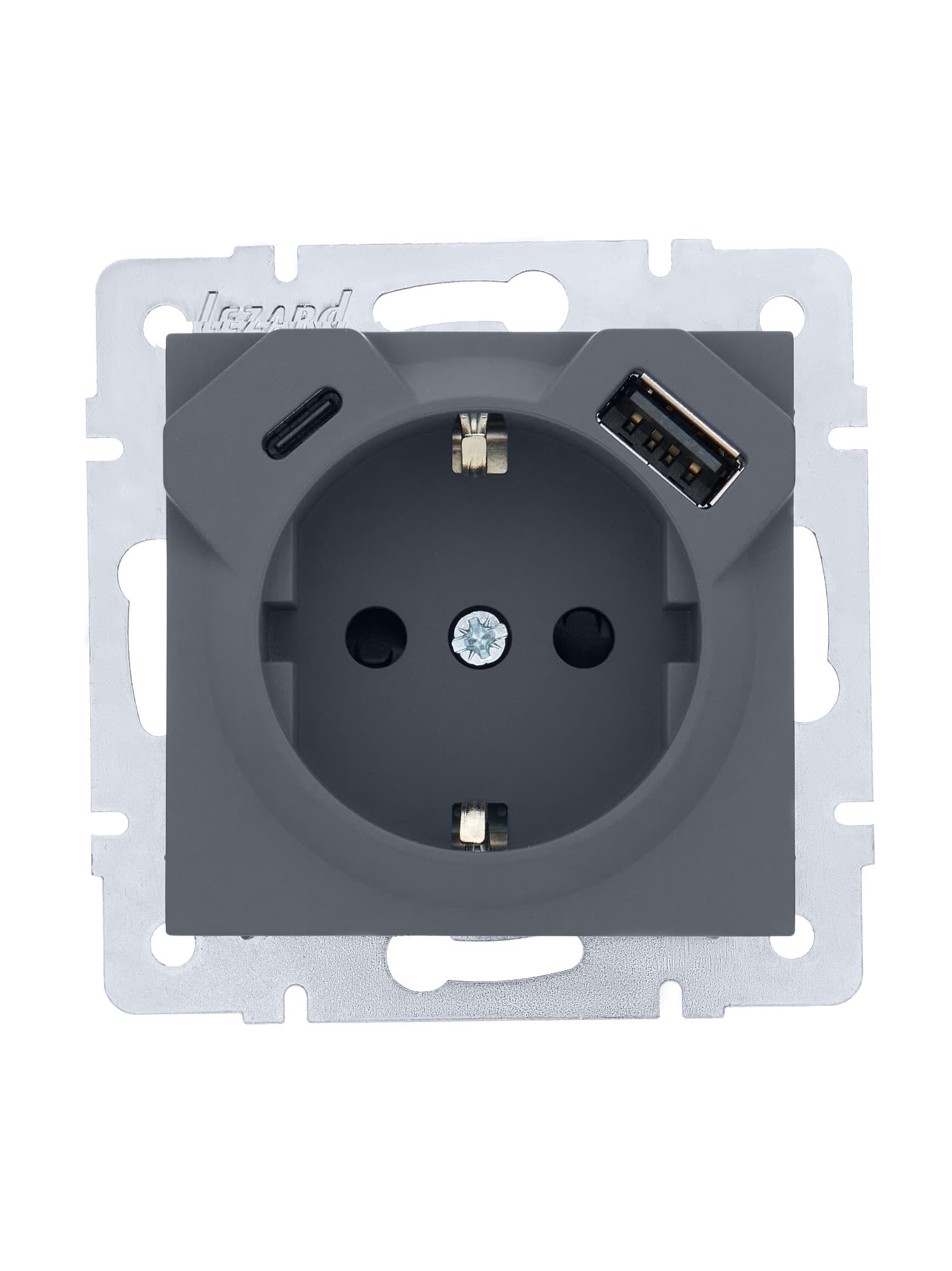 VESNA Розетка с заземлением (16 А) + TC + USB ,механизм,  графит